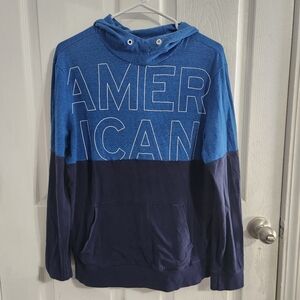 Vintage American Eagle 90s y2k blue hooded sweatshirt color blocking men SM